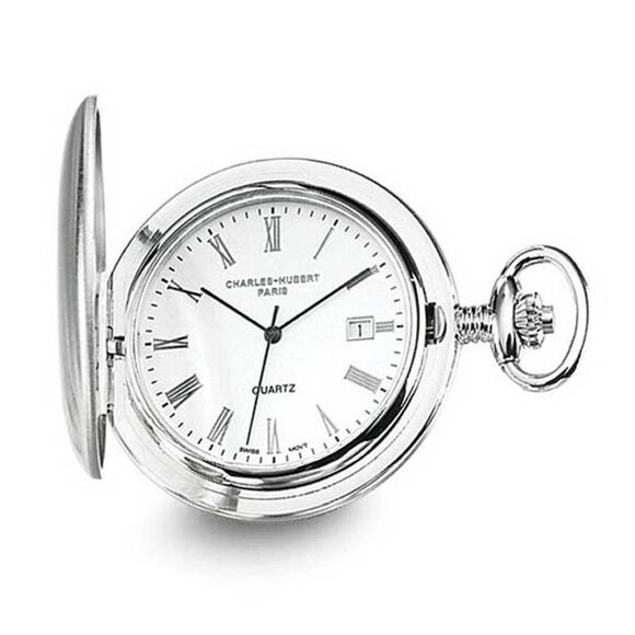 Charles-Hubert Paris Other - Charles Hubert Stainless Off White Dial Super Slim Pocket Watch